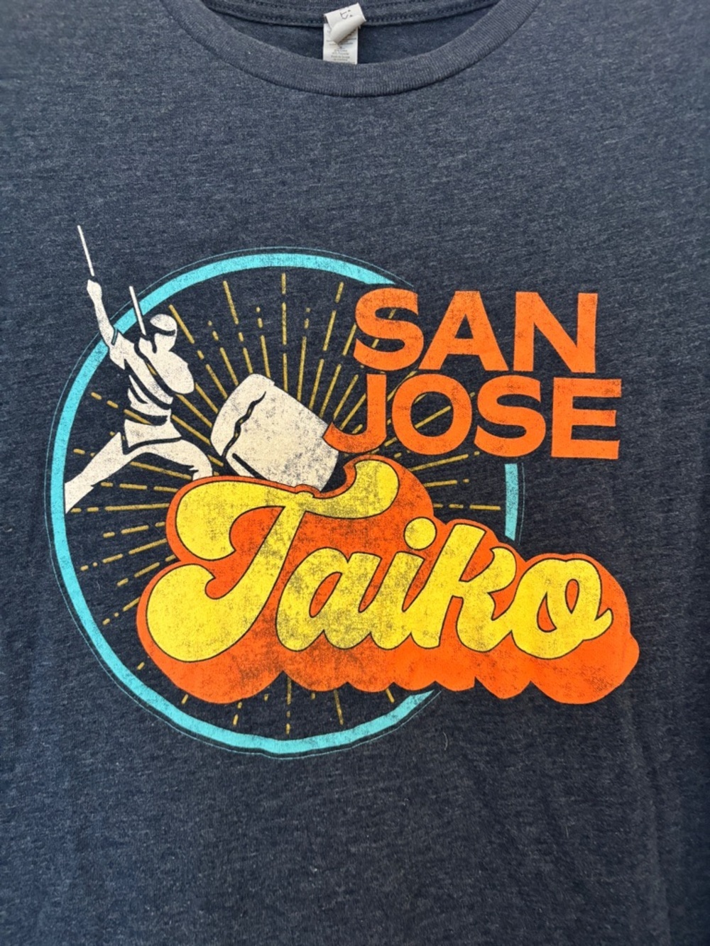 San Jose Taiko Womens Distressed Graphic Tee Size Medium Heathered Blue Drum - Picture 4 of 7